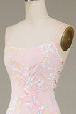 Vestido de fiesta rosa brillante de sirena con abertura