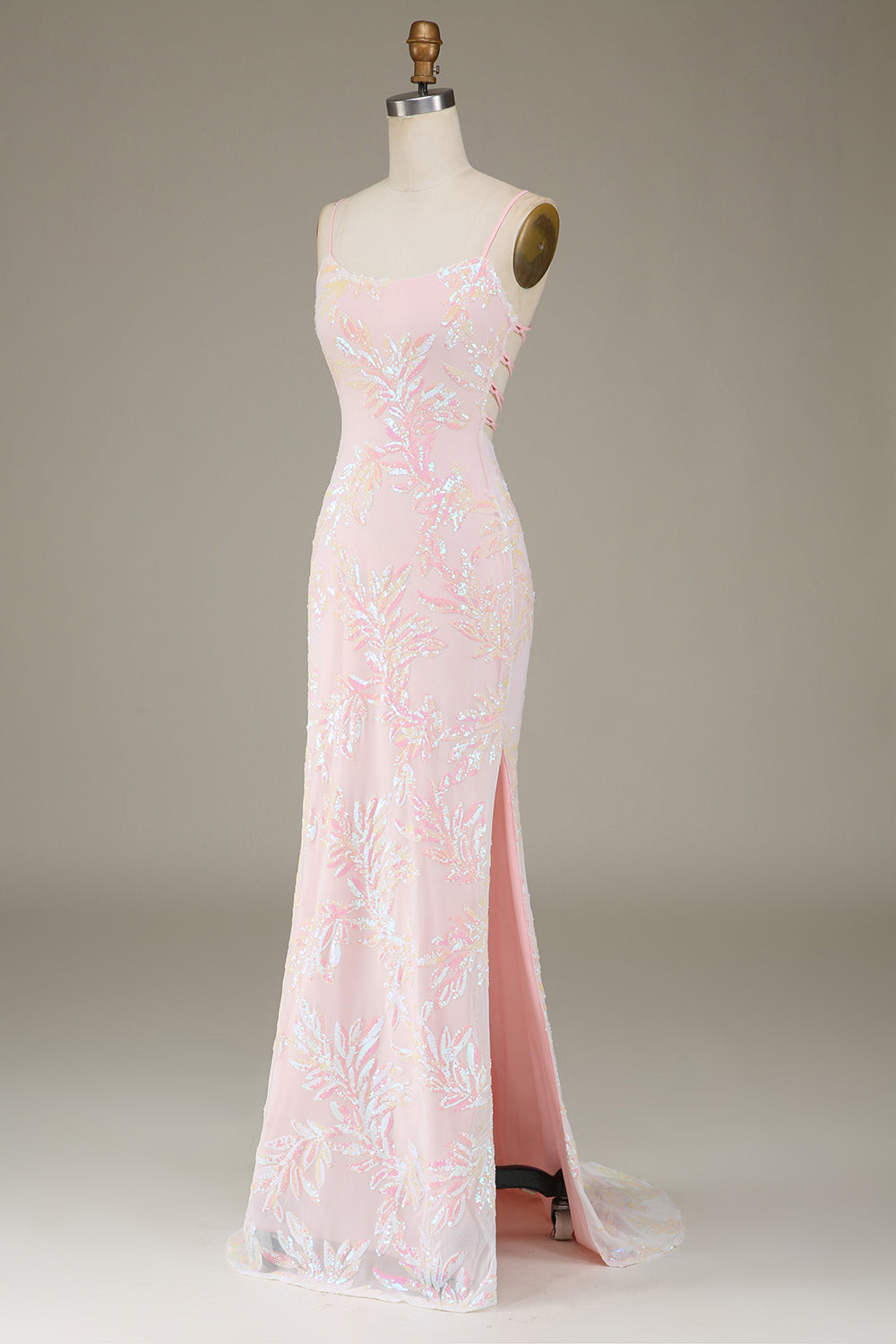 Vestido de fiesta rosa brillante de sirena con abertura
