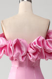 Vestido de fiesta rosa sin tirantes de sirena con volantes