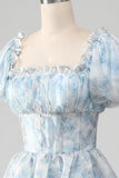 Vestido de fiesta escalonado de cuello cuadrado Blush A Line con volantes