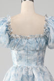 Vestido de fiesta escalonado de cuello cuadrado Blush A Line con volantes
