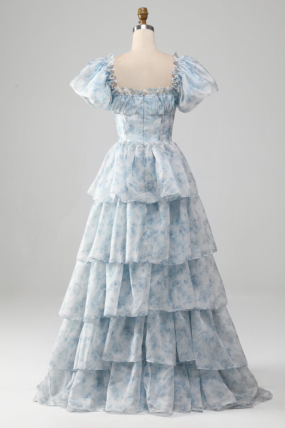 Vestido de fiesta escalonado de cuello cuadrado Blush A Line con volantes