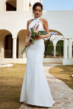 Vestido de novia blanco de sirena Halter Open Back