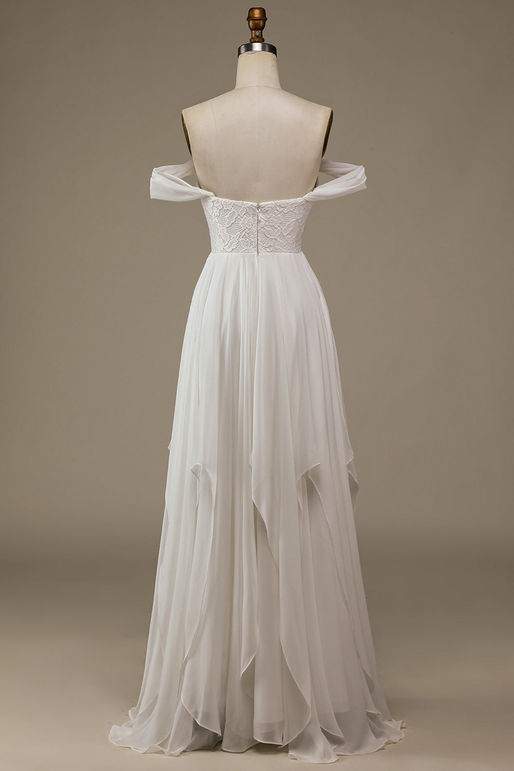 Vestido de novia asimétrico de gasa boho marfil con encaje