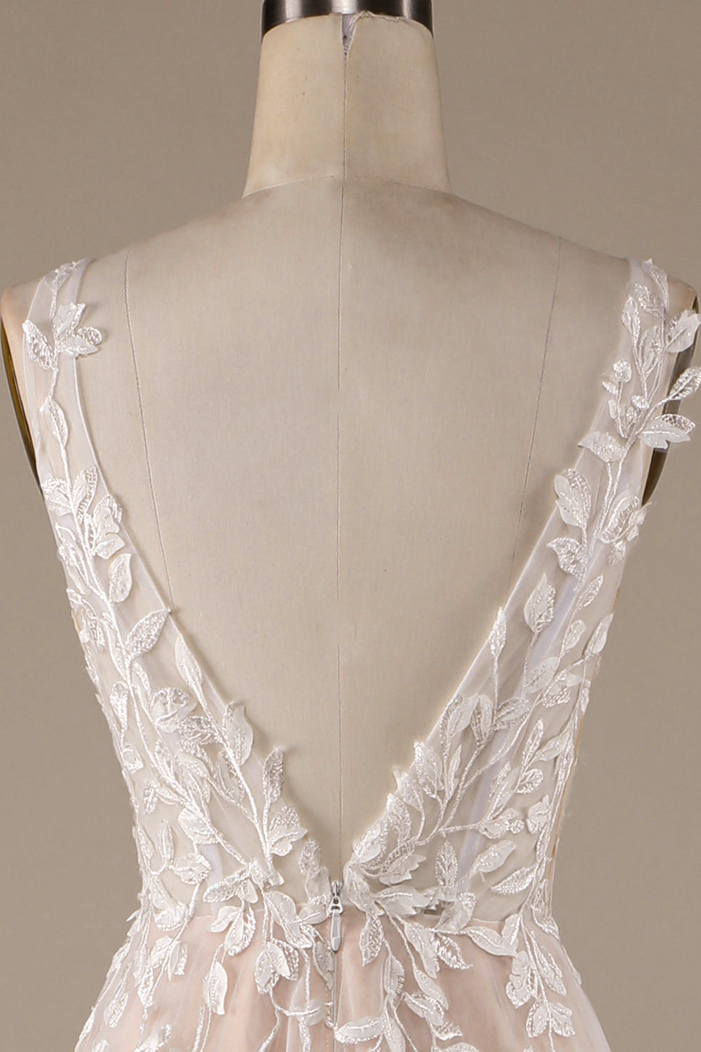 Champagne V-Neck Backless Tul Vestido de novia con encaje