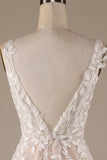 Champagne V-Neck Backless Tul Vestido de novia con encaje