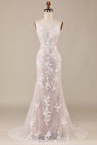 Encantadora sirena Spaghetti Straps Ivory Vestido de novia largo con encaje