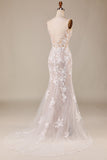 Encantadora sirena Spaghetti Straps Ivory Vestido de novia largo con encaje