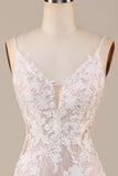 Encantadora sirena Spaghetti Straps Ivory Vestido de novia largo con encaje