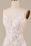 Encantadora sirena Spaghetti Straps Ivory Vestido de novia largo con encaje