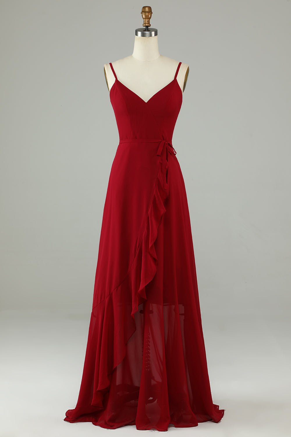 Chiffon Borgoña Tirantes de Espagueti Vestido de Dama de Honor