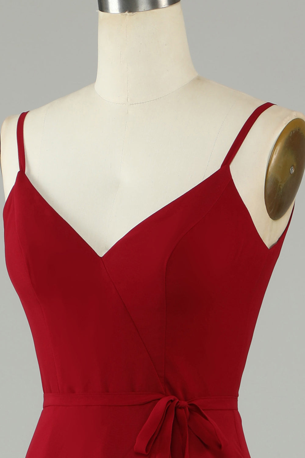 Chiffon Borgoña Tirantes de Espagueti Vestido de Dama de Honor