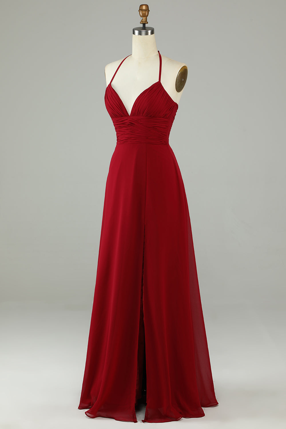 A-Line Halter Borgoña Vestido de Dama de Honor