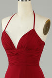 A-Line Halter Borgoña Vestido de Dama de Honor