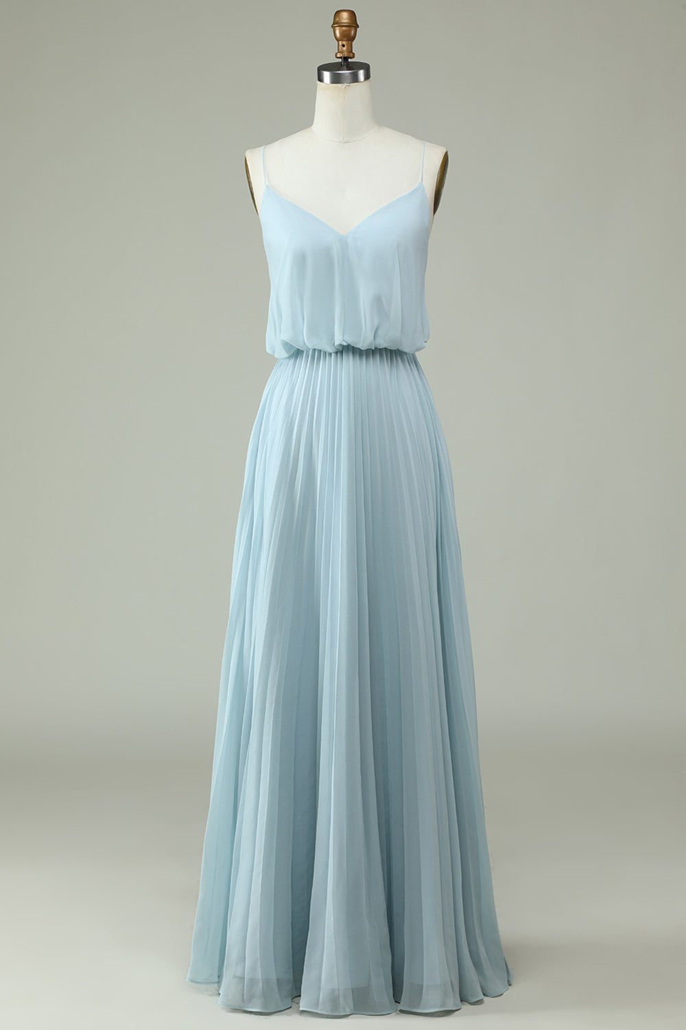Chiffon Tirantes de Espagueti Azul Cielo Vestido de Dama de Honor