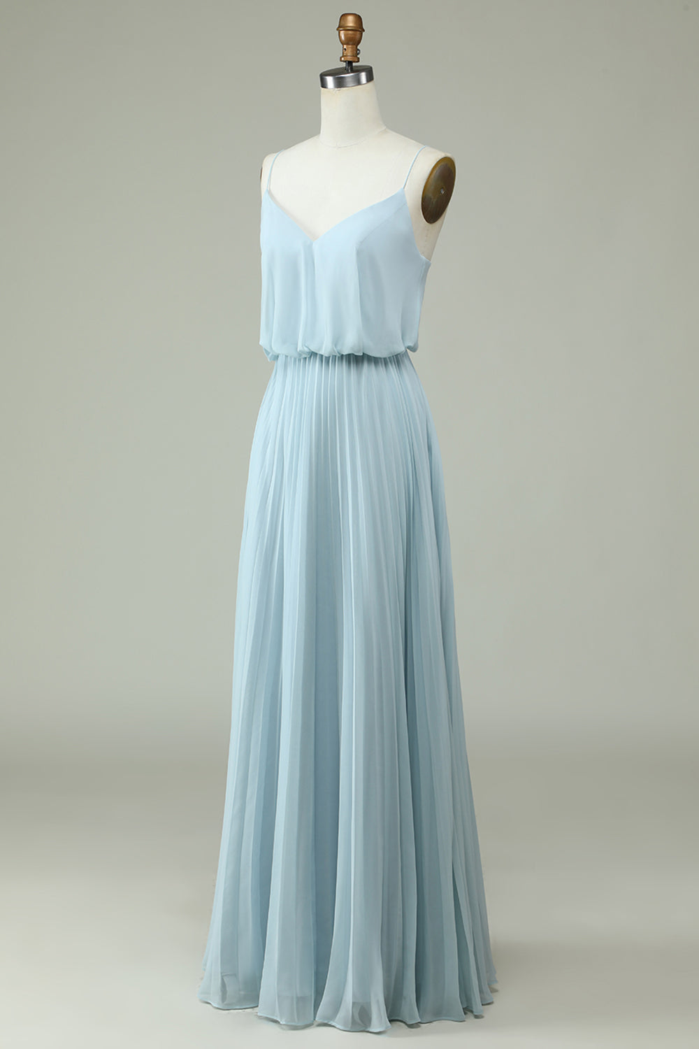 Chiffon Tirantes de Espagueti Azul Cielo Vestido de Dama de Honor