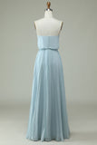 Chiffon Tirantes de Espagueti Azul Cielo Vestido de Dama de Honor