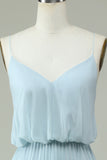 Chiffon Tirantes de Espagueti Azul Cielo Vestido de Dama de Honor