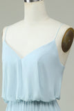 Chiffon Tirantes de Espagueti Azul Cielo Vestido de Dama de Honor