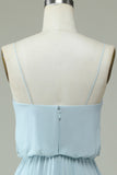 Chiffon Tirantes de Espagueti Azul Cielo Vestido de Dama de Honor
