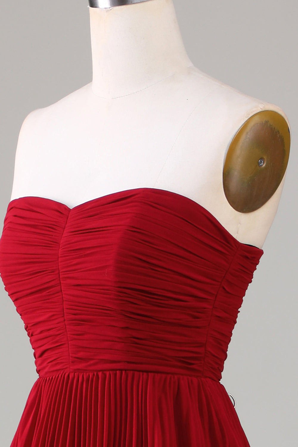 Vestido de Dama de Honor Borgoña Sin Tirantes