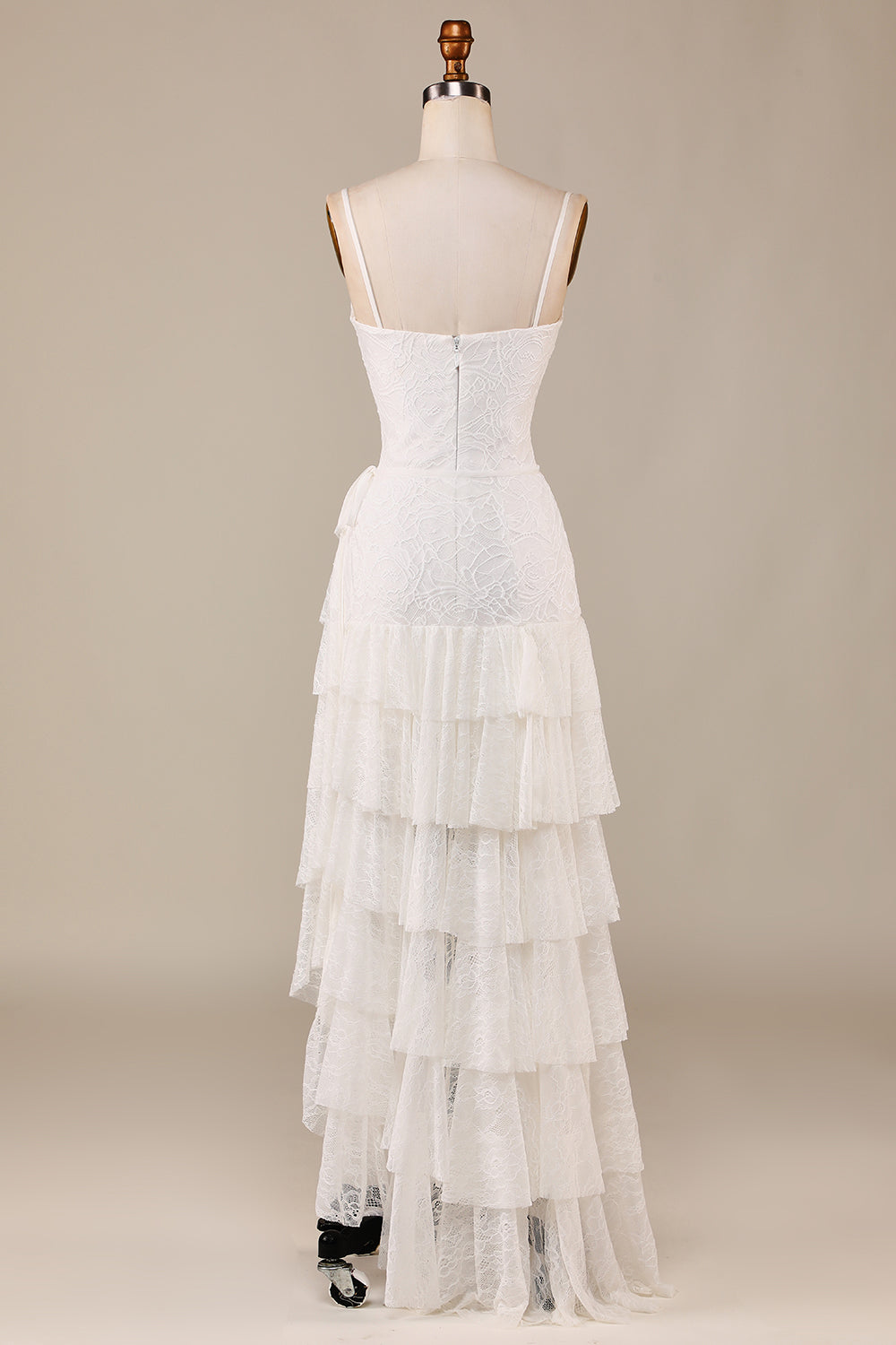 Vaina Correas de espagueti Encaje marfil asimétrico desmontable tren Boho vestido de novia