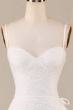 Vaina Correas de espagueti Encaje marfil asimétrico desmontable tren Boho vestido de novia