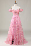 A-Línea Fuera del Hombro Rosa Vestido de Dama de Honor