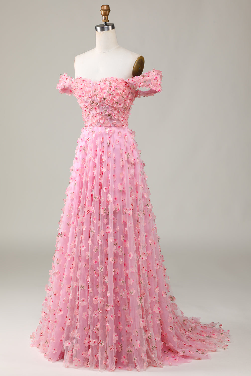 A-Línea Fuera del Hombro Rosa Vestido de Dama de Honor