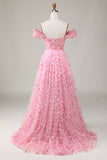 A-Línea Fuera del Hombro Rosa Vestido de Dama de Honor