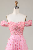 A-Línea Fuera del Hombro Rosa Vestido de Dama de Honor