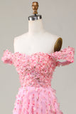 A-Línea Fuera del Hombro Rosa Vestido de Dama de Honor
