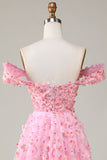 A-Línea Fuera del Hombro Rosa Vestido de Dama de Honor