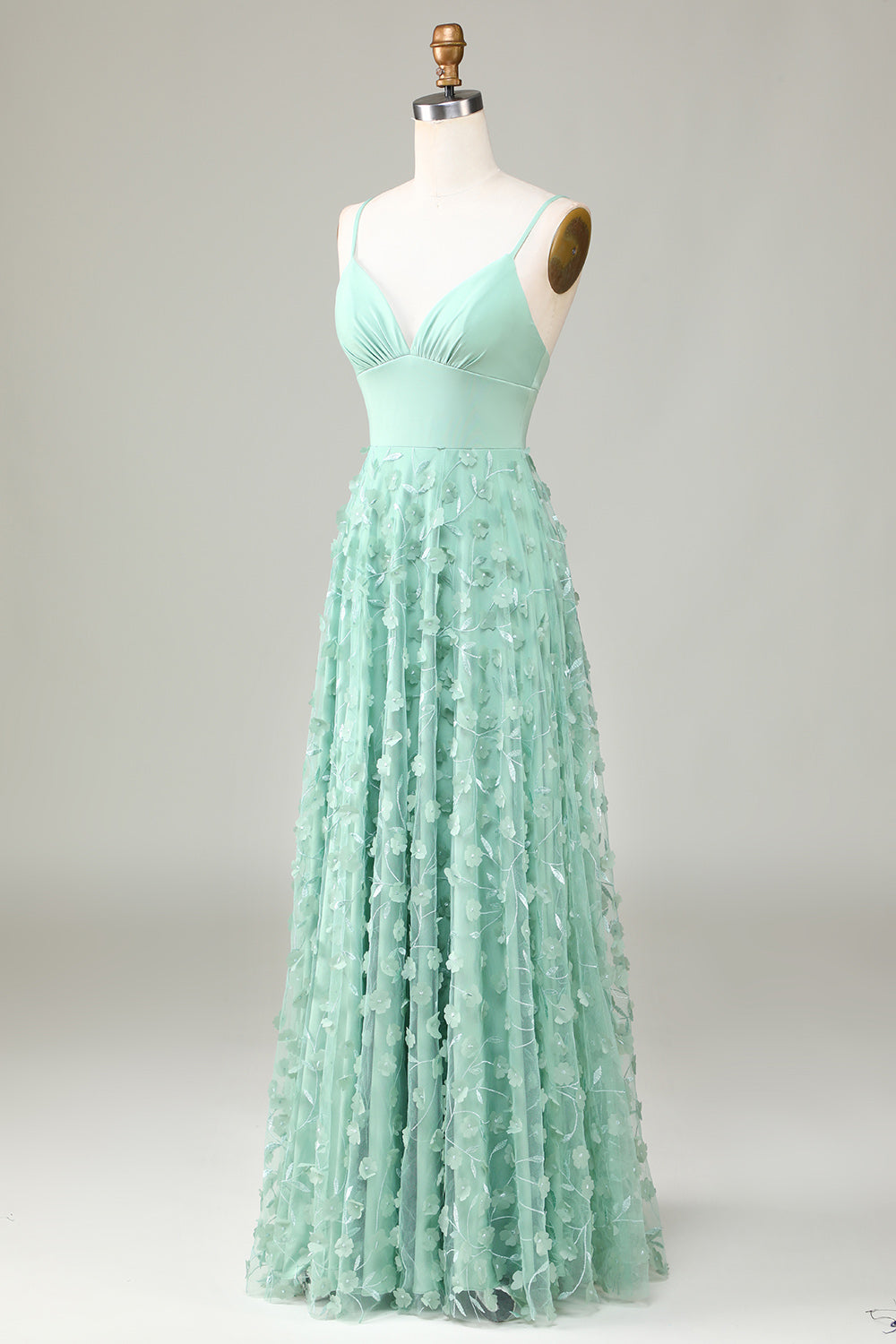 A-Línea Tirantes de Espagueti Vestido de Dama de Honor Verde Sin Mangas