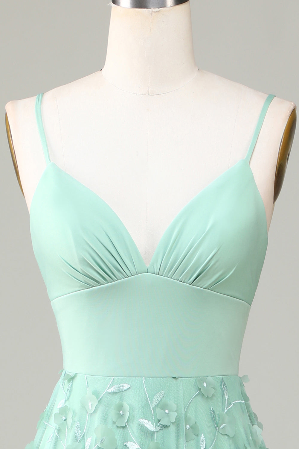 A-Línea Tirantes de Espagueti Vestido de Dama de Honor Verde Sin Mangas
