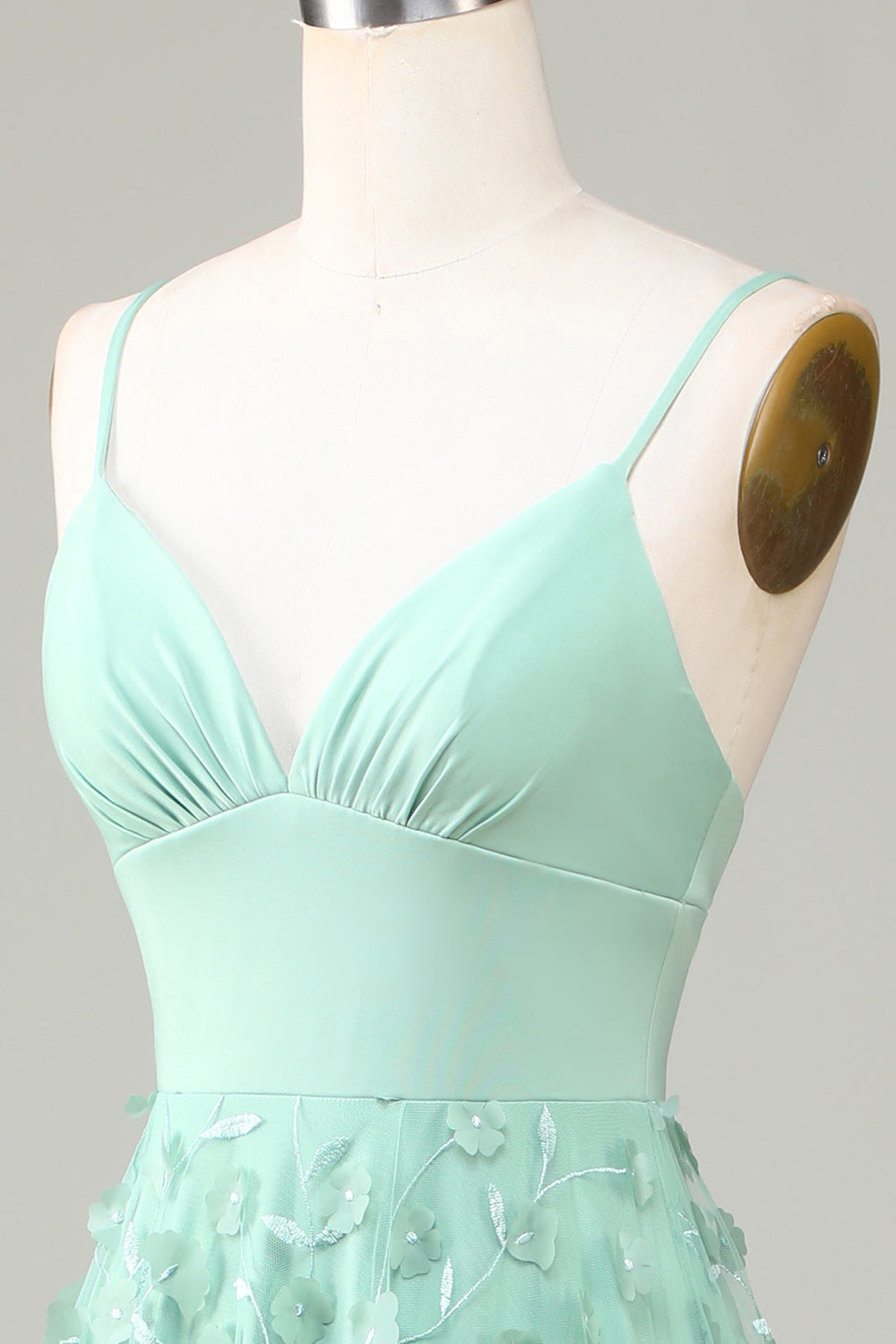 A-Línea Tirantes de Espagueti Vestido de Dama de Honor Verde Sin Mangas