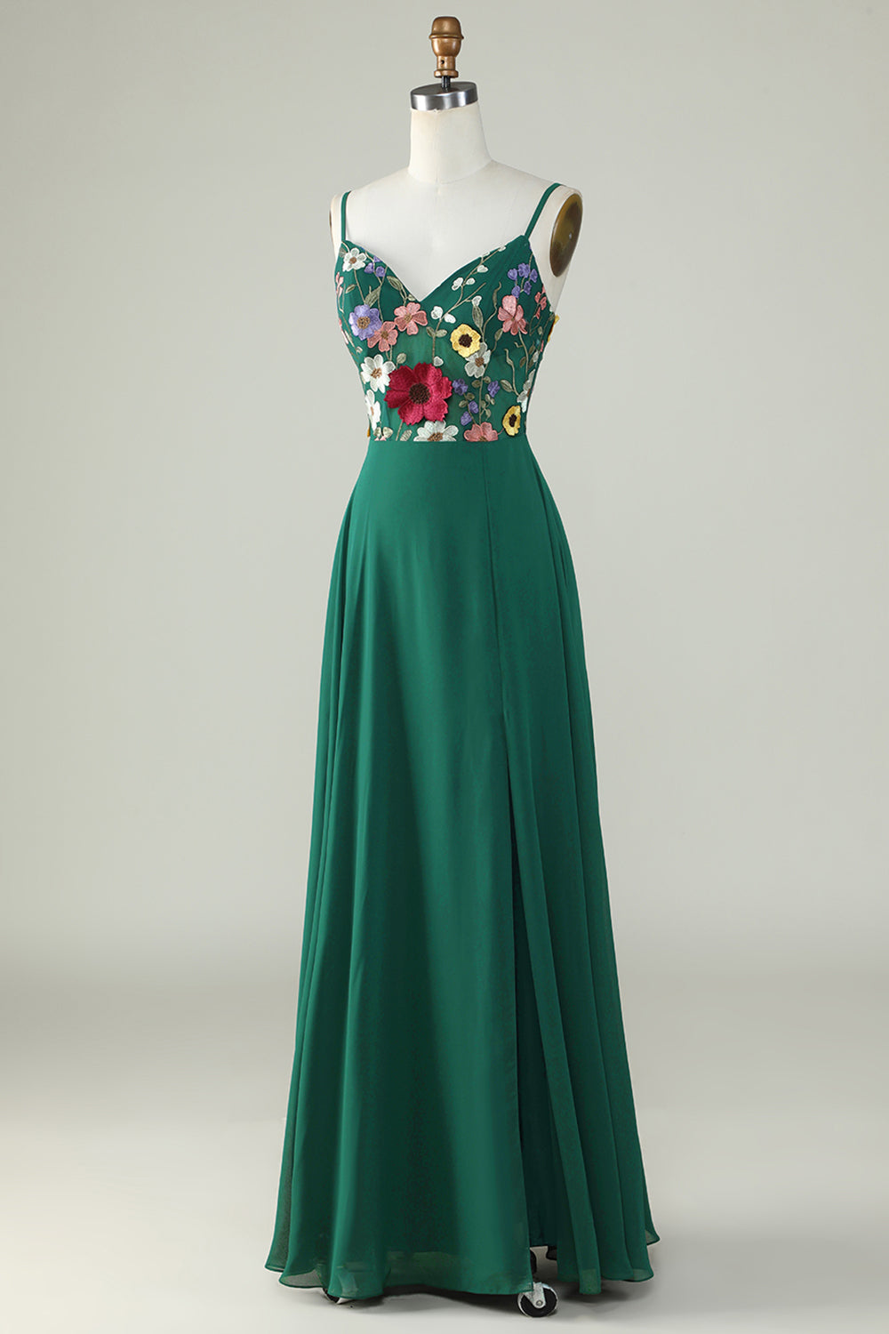 A-Línea Tirantes de Espagueti Vestido de Dama de Honor Verde Oscuro
