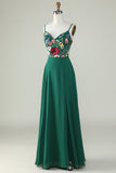 A-Línea Tirantes de Espagueti Vestido de Dama de Honor Verde Oscuro