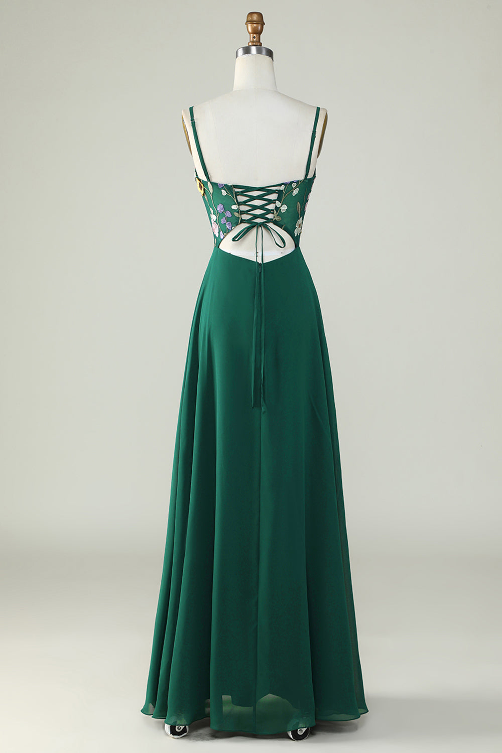 A-Línea Tirantes de Espagueti Vestido de Dama de Honor Verde Oscuro