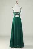 A-Línea Tirantes de Espagueti Vestido de Dama de Honor Verde Oscuro