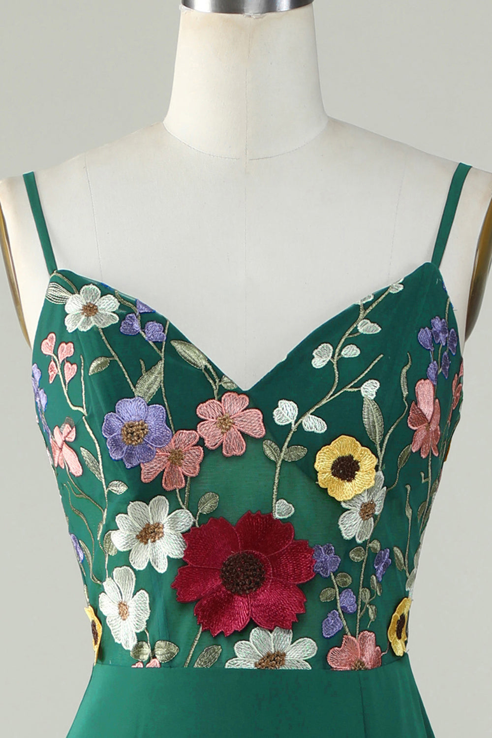A-Línea Tirantes de Espagueti Vestido de Dama de Honor Verde Oscuro