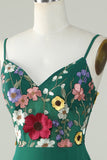 A-Línea Tirantes de Espagueti Vestido de Dama de Honor Verde Oscuro