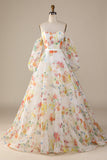 Ivory floral A-Line Sweep Train Vestido de novia con mangas