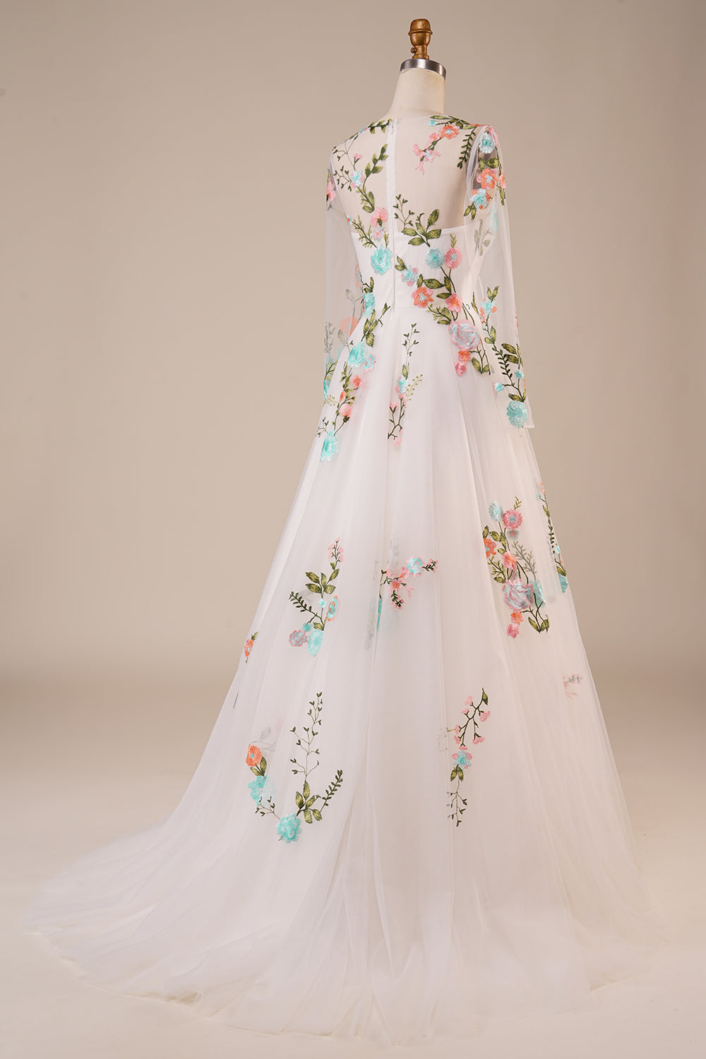 Tul Mangas Largas Vestido de Novia Marfil