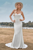 Correas de espagueti simples Vestido de novia blanco con espalda entrecruzada