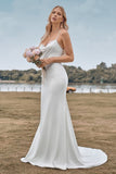 Correas de espagueti simples Vestido de novia blanco con espalda entrecruzada