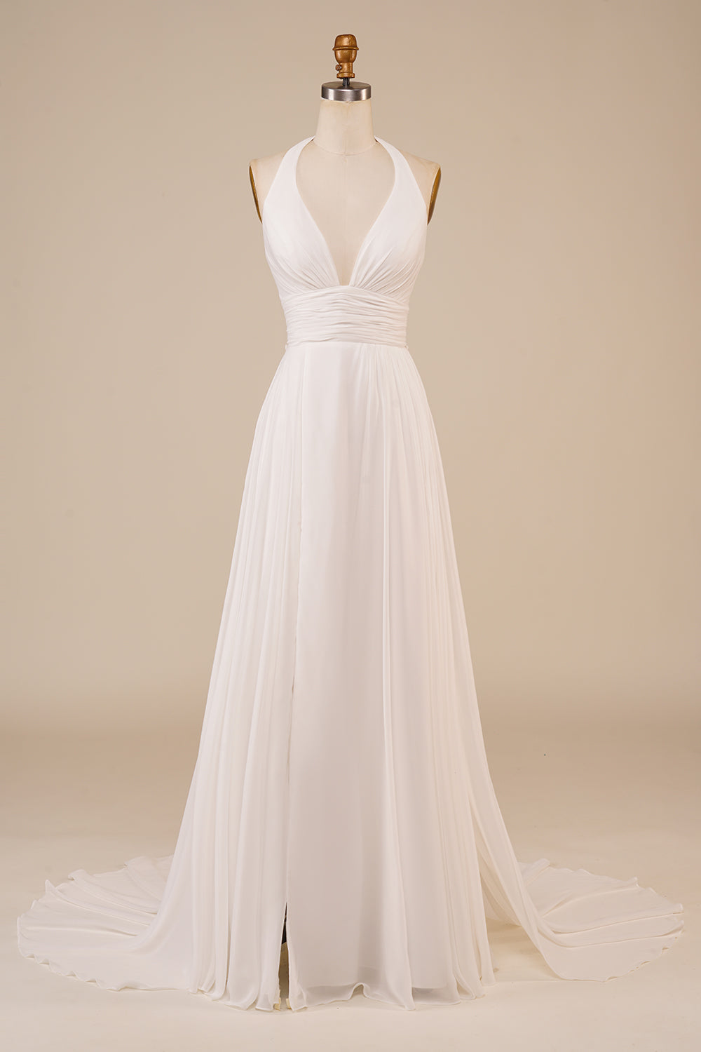 A-Line Halter Ivory Sweep Train Vestido de novia con hendidura
