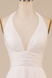 A-Line Halter Ivory Sweep Train Vestido de novia con hendidura