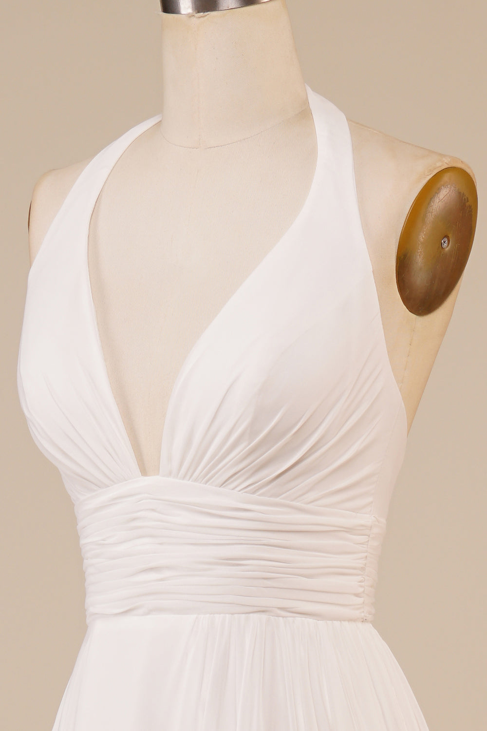 A-Line Halter Ivory Sweep Train Vestido de novia con hendidura