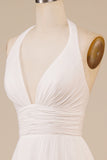 A-Line Halter Ivory Sweep Train Vestido de novia con hendidura